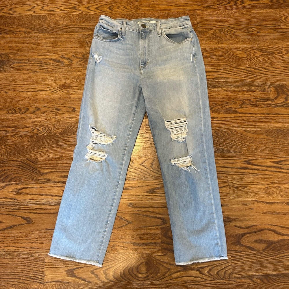 Joe's Distressed High Rise Crop Straight Leg Jeans Frayed Hem SZ 28